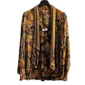 Vtg Laura‎ Kieffer Jacket M Brown Floral Open Lightweight Overcoat Boho Hippie